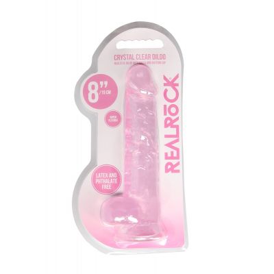 Real Rock Crystal Clear 8" Realistic Dildo With Balls (Pink)