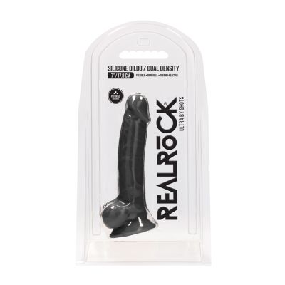 Real Rock Silicone Dildo With Balls 7" (Black)