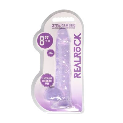 Real Rock Crystal Clear 8" Realistic Dildo With Balls (Purple)